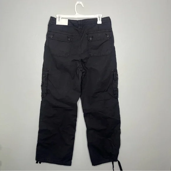 American Eagle Black Stretch Baggy Jogger High Rise Cargo Utility Pants NWT P - Picture 2 of 8